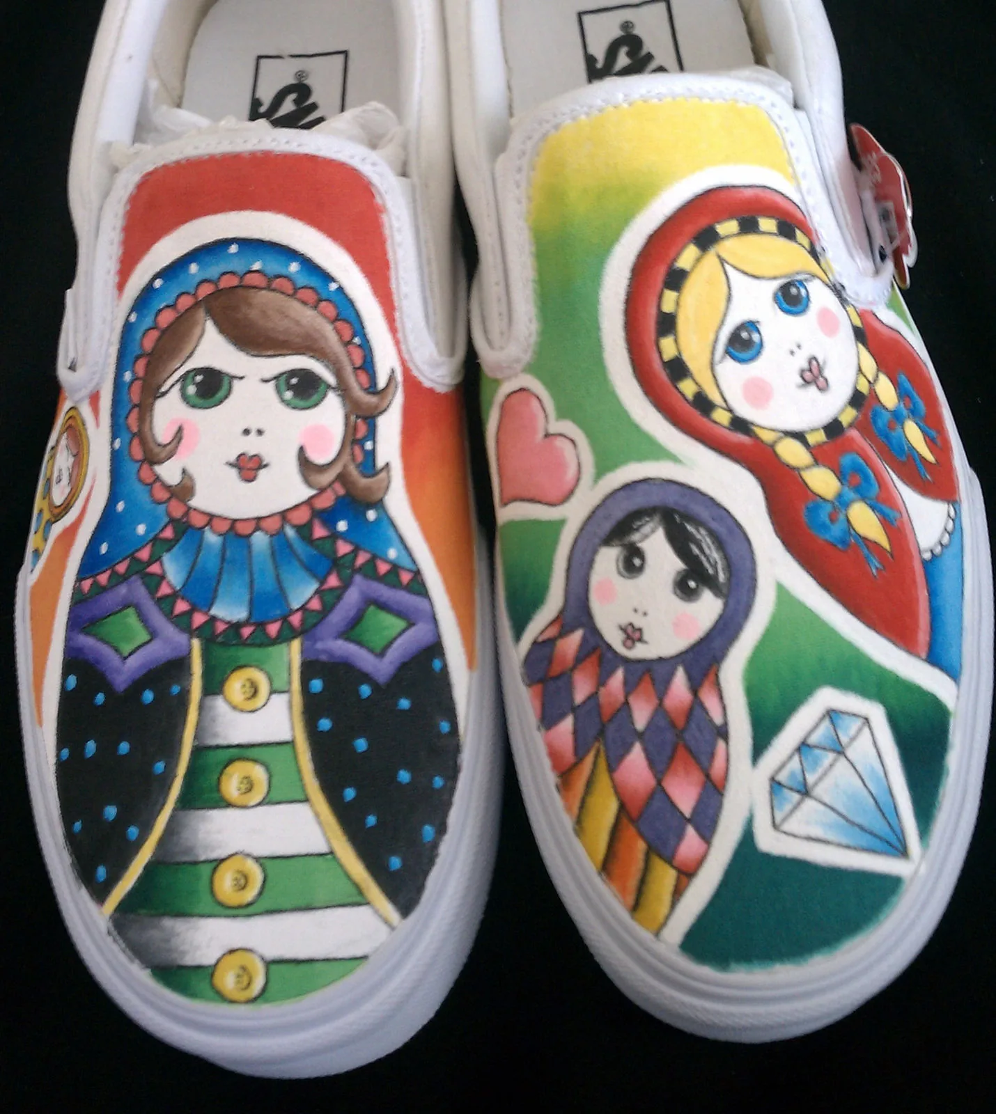 Slip-on shoes hand-painted with Russian nesting dolls