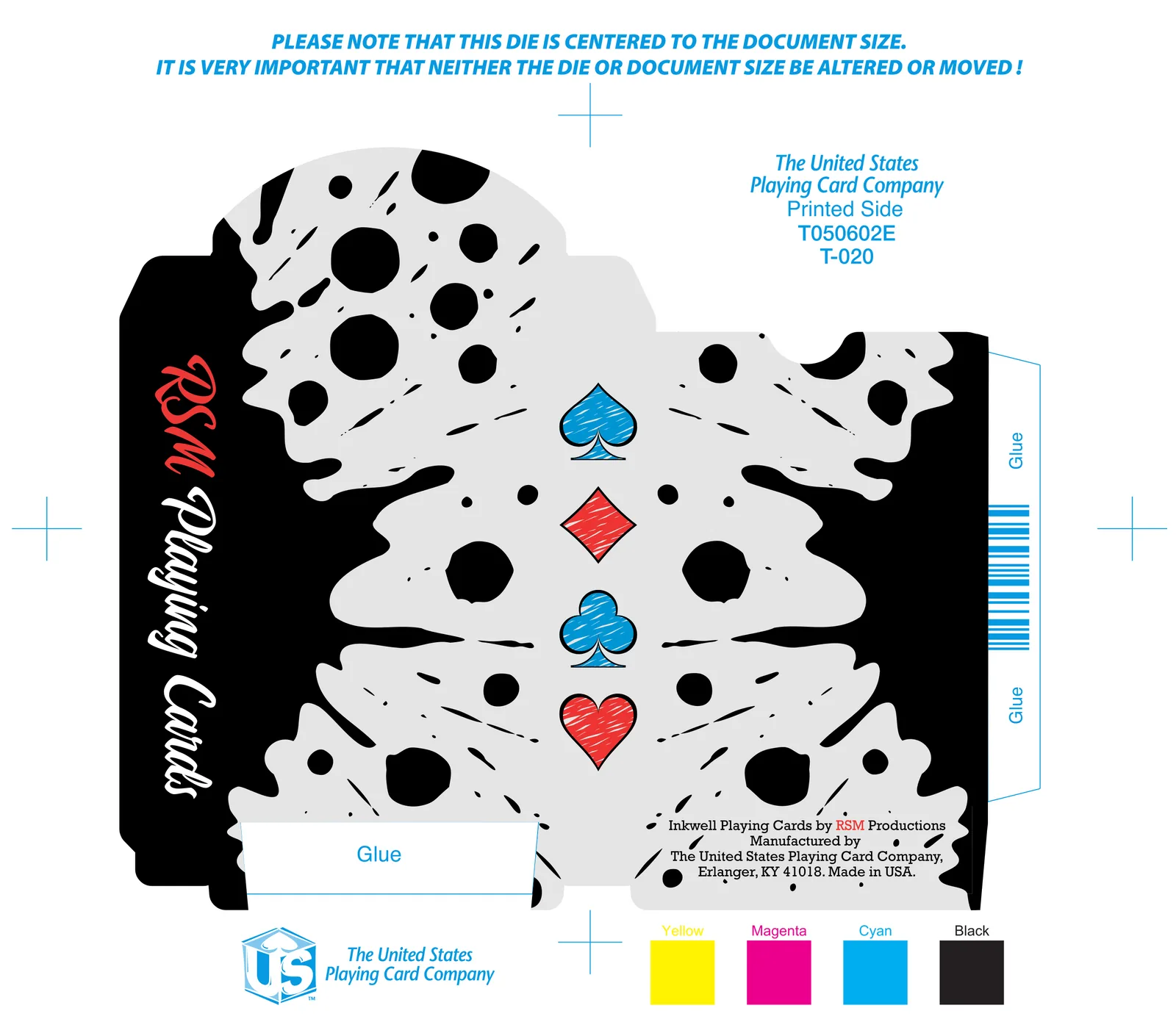 Inkwell tuck box print layout with black ink splatter