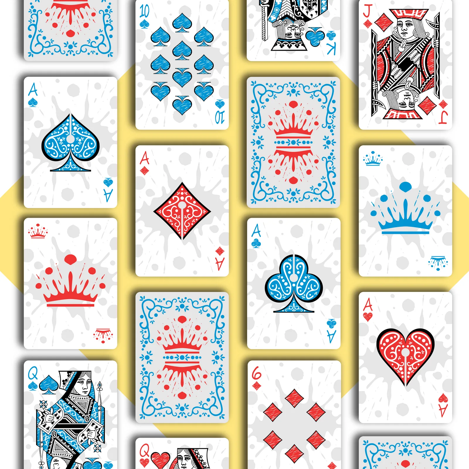 Grid of Inkwell card fronts in red and blue