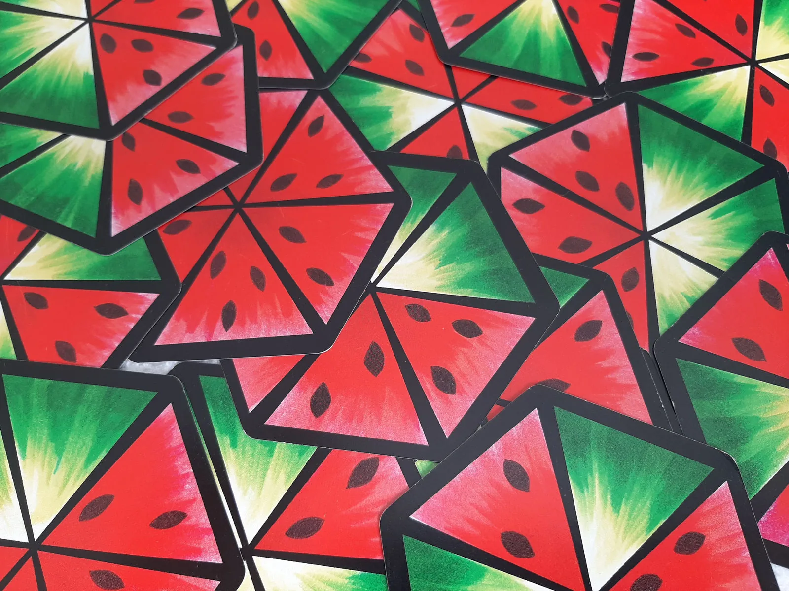 Close-up of red and green watermelon tiles