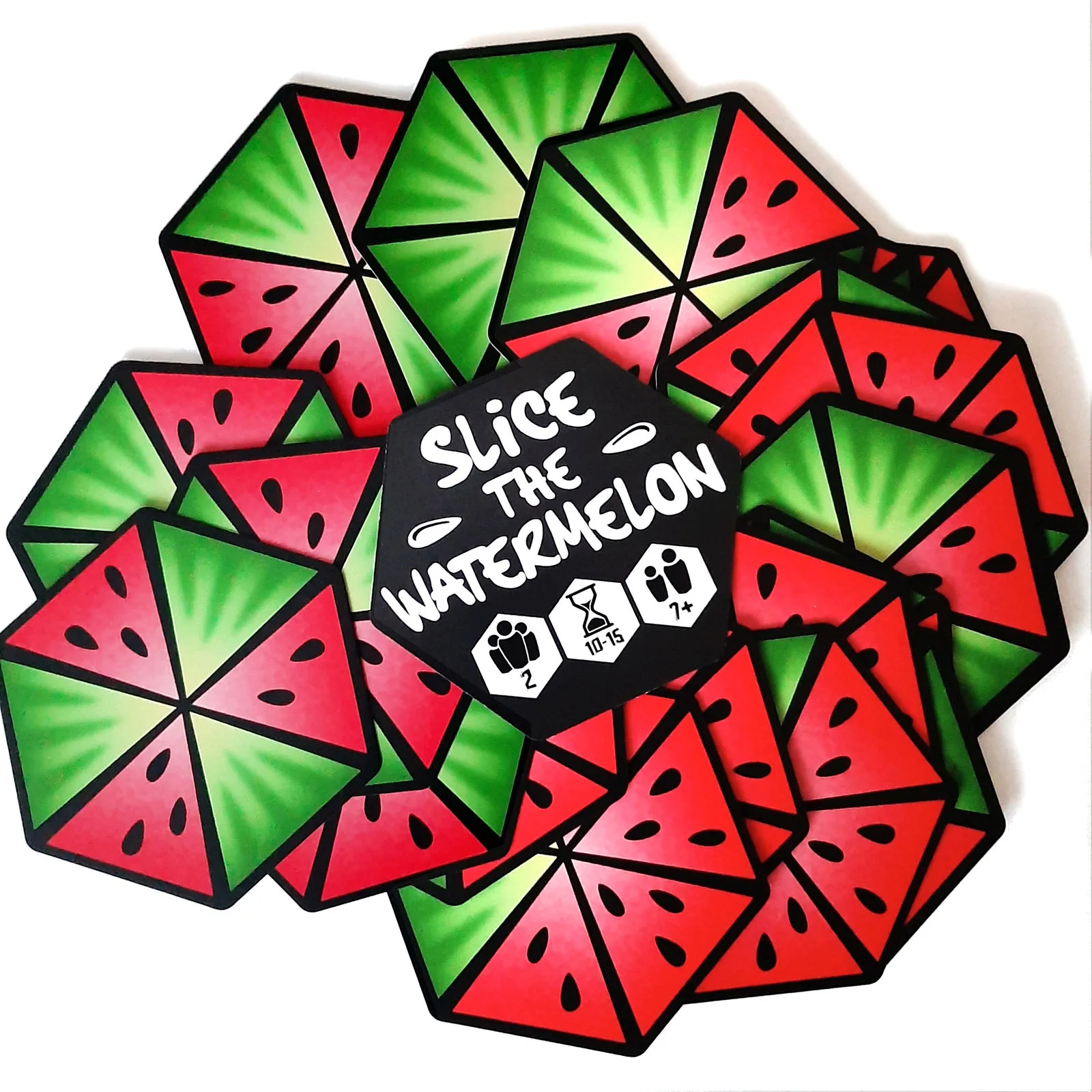 Slice the Watermelon hexagon tiles scattered around the game logo