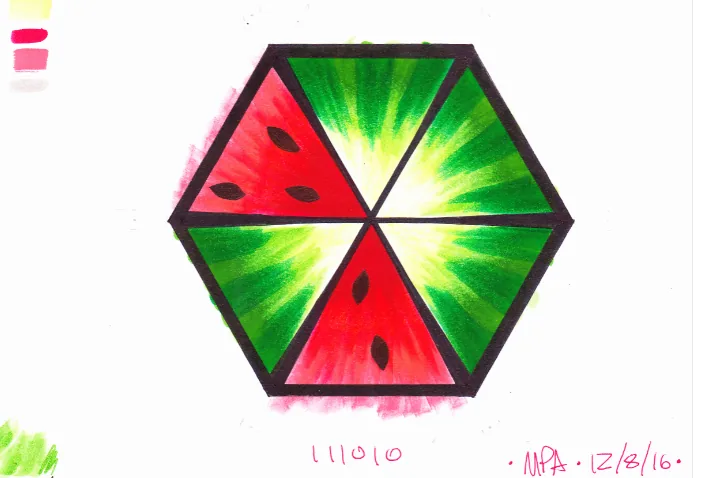 Hand-drawn watermelon tile design with color swatches